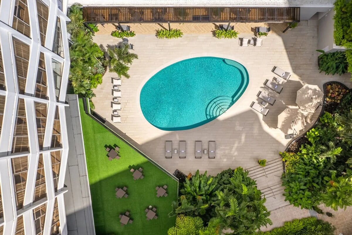 Resort pool with skyline view